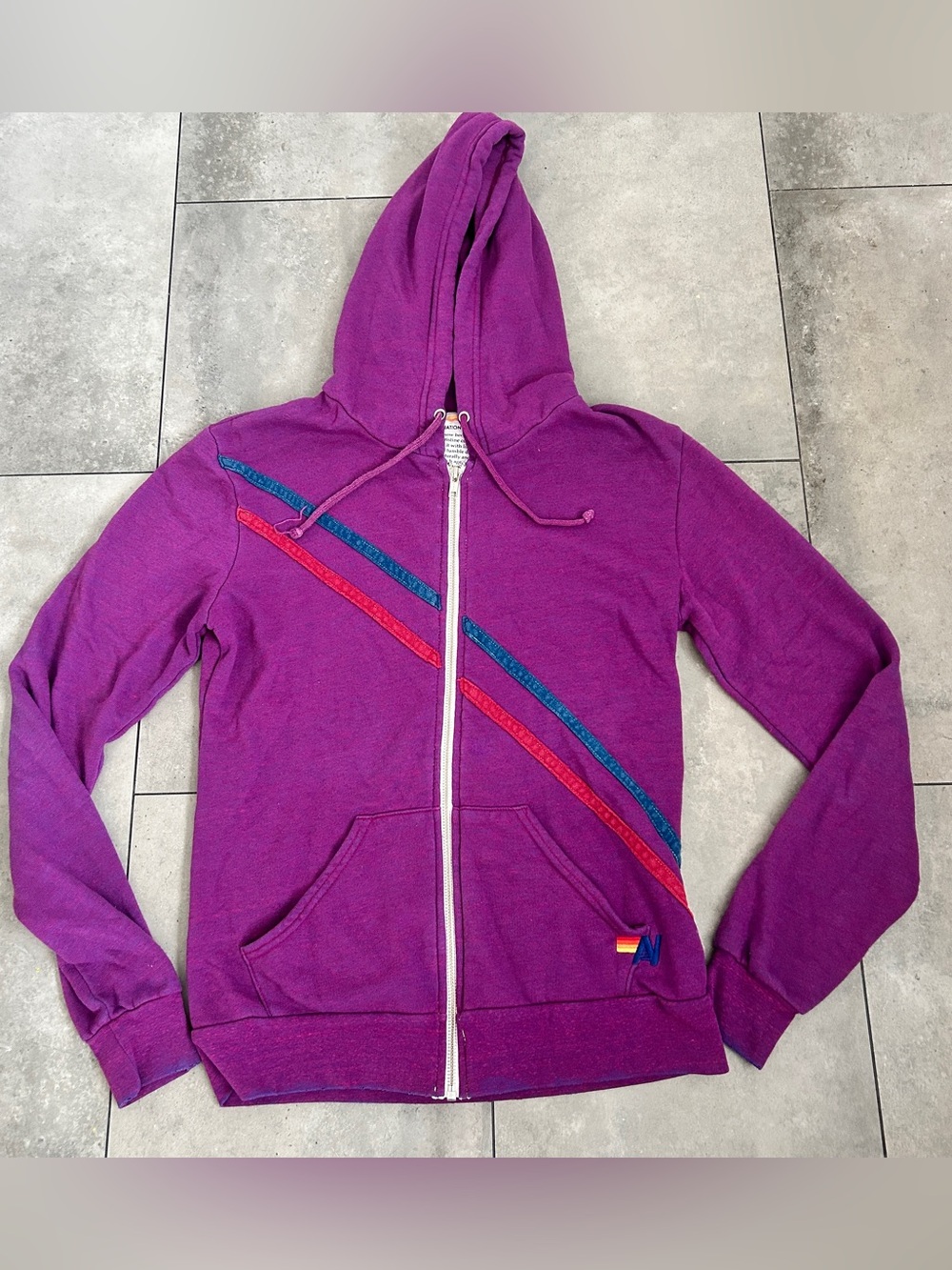 Aviator Nation purple stripe zip hoodie pray for snow Small
